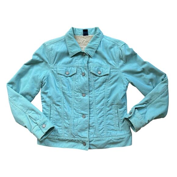 Gap Corduroy Trucker Jacket Women SZ M Aqua Blue Sherpa Cozy Fall Western - Picture 1 of 11